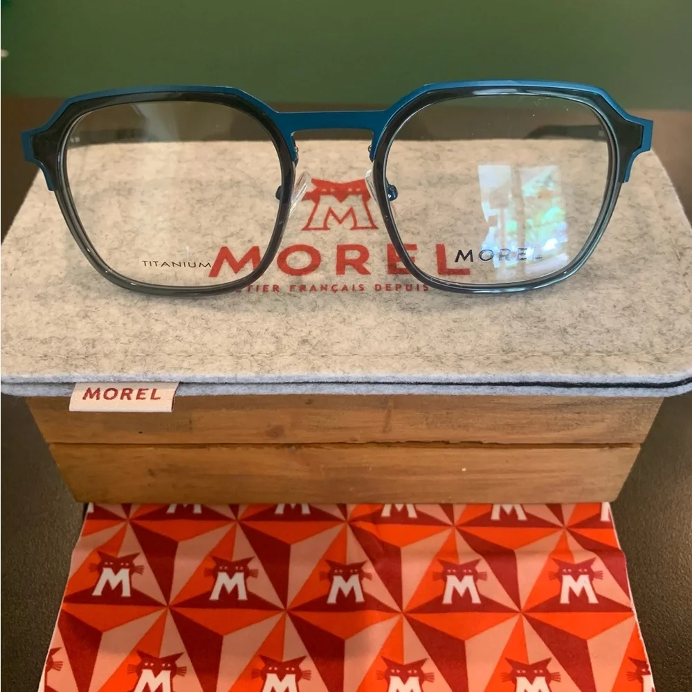 MOREL 101980 Col BG02 Blue & Black 51mm Titanium Hexagon Eyeglasses